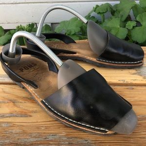Pons Quintana Womens Sandals size 8 Black Leather Casual Slip On Open Toe